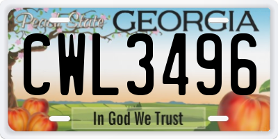 GA license plate CWL3496