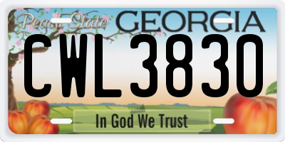 GA license plate CWL3830