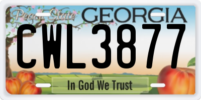 GA license plate CWL3877