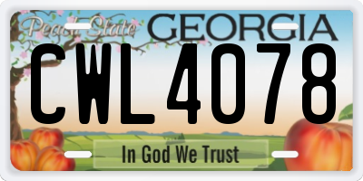 GA license plate CWL4078