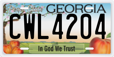 GA license plate CWL4204