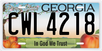GA license plate CWL4218