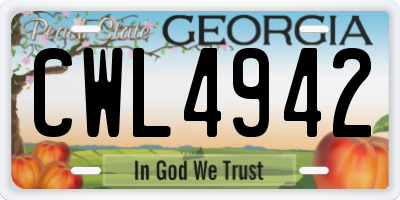 GA license plate CWL4942