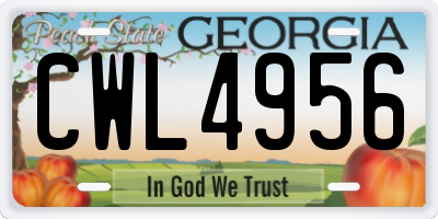 GA license plate CWL4956