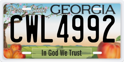GA license plate CWL4992