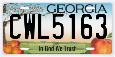 GA license plate CWL5163