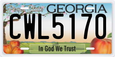 GA license plate CWL5170