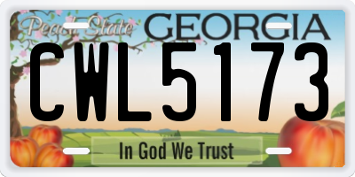 GA license plate CWL5173
