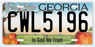 GA license plate CWL5196