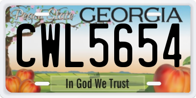 GA license plate CWL5654