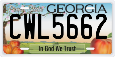 GA license plate CWL5662