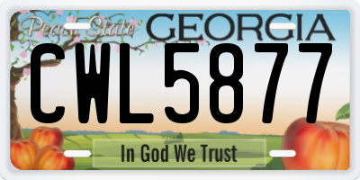 GA license plate CWL5877