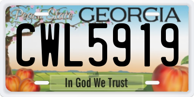 GA license plate CWL5919