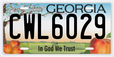 GA license plate CWL6029