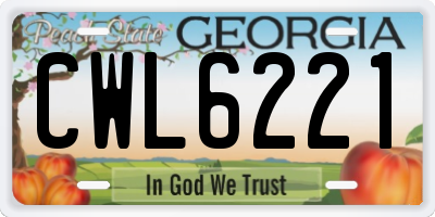 GA license plate CWL6221