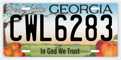 GA license plate CWL6283