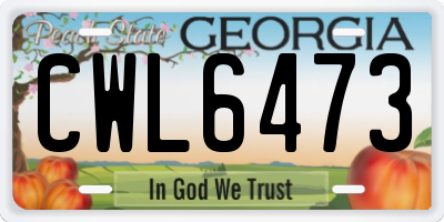 GA license plate CWL6473