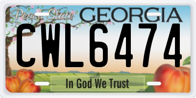 GA license plate CWL6474