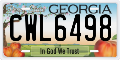 GA license plate CWL6498