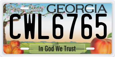 GA license plate CWL6765