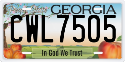 GA license plate CWL7505