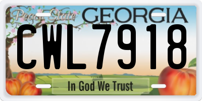 GA license plate CWL7918
