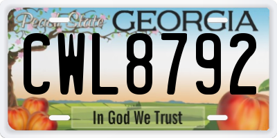 GA license plate CWL8792