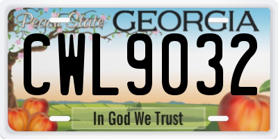 GA license plate CWL9032