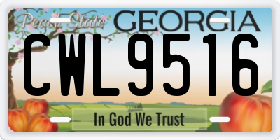 GA license plate CWL9516