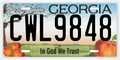 GA license plate CWL9848