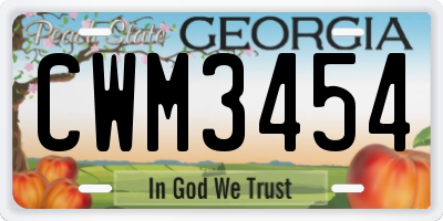 GA license plate CWM3454