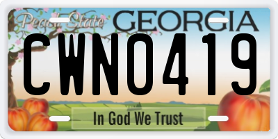 GA license plate CWN0419