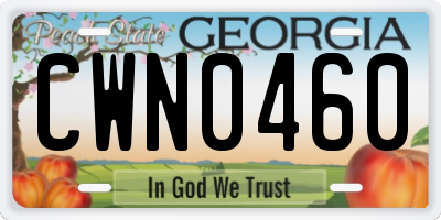 GA license plate CWN0460