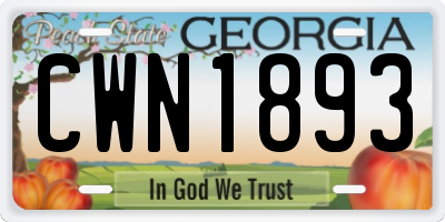 GA license plate CWN1893