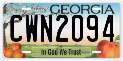 GA license plate CWN2094