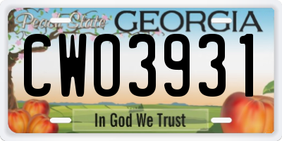 GA license plate CWO3931