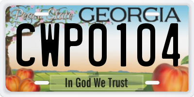 GA license plate CWP0104