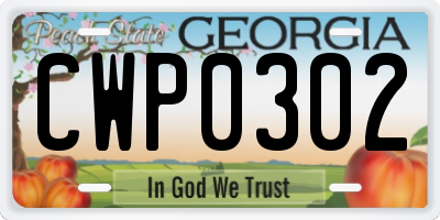 GA license plate CWP0302