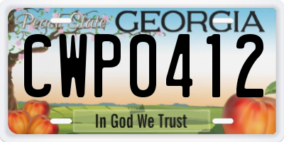GA license plate CWP0412