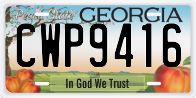 GA license plate CWP9416