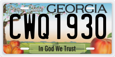 GA license plate CWQ1930