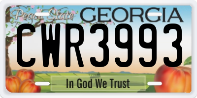 GA license plate CWR3993