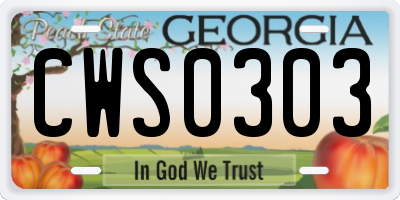 GA license plate CWS0303