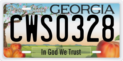 GA license plate CWS0328