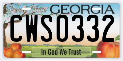GA license plate CWS0332