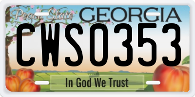 GA license plate CWS0353