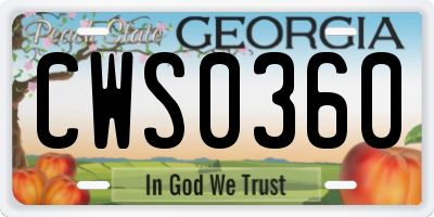 GA license plate CWS0360