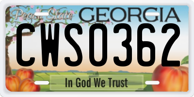 GA license plate CWS0362