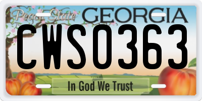 GA license plate CWS0363