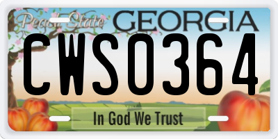 GA license plate CWS0364